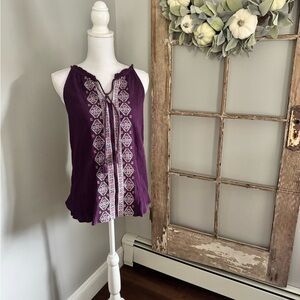 Market & Spruce Plum Tank Top with Geometric Embroidery